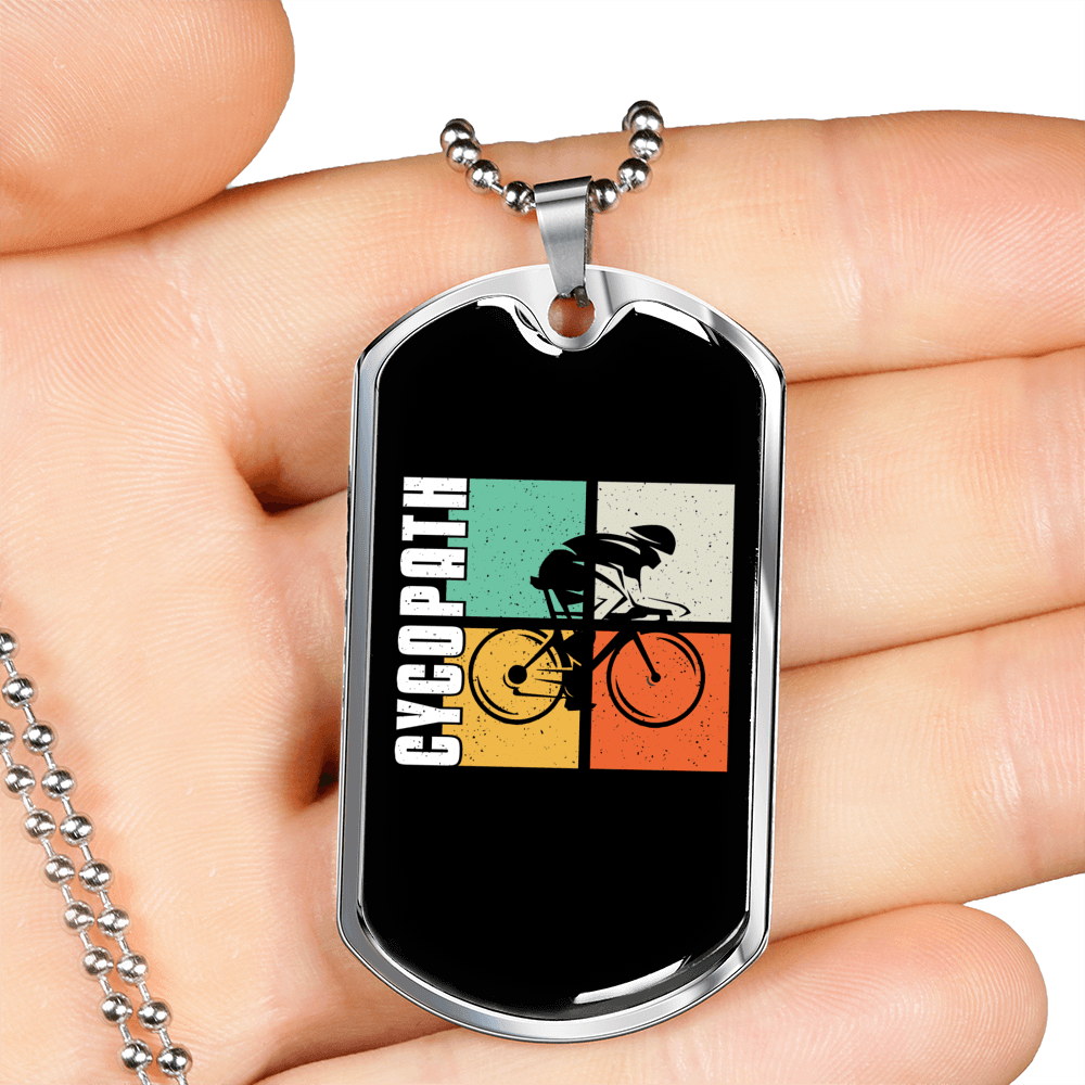 Cycopath Riding Cycling Necklace Stainless Steel or 18k Gold Dog Tag 24"-Express Your Love Gifts