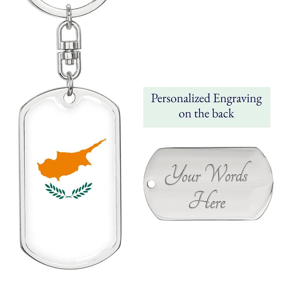 Cyprus Flag Keychain Dog Tag Stainless Steel or 18k Gold-Express Your Love Gifts