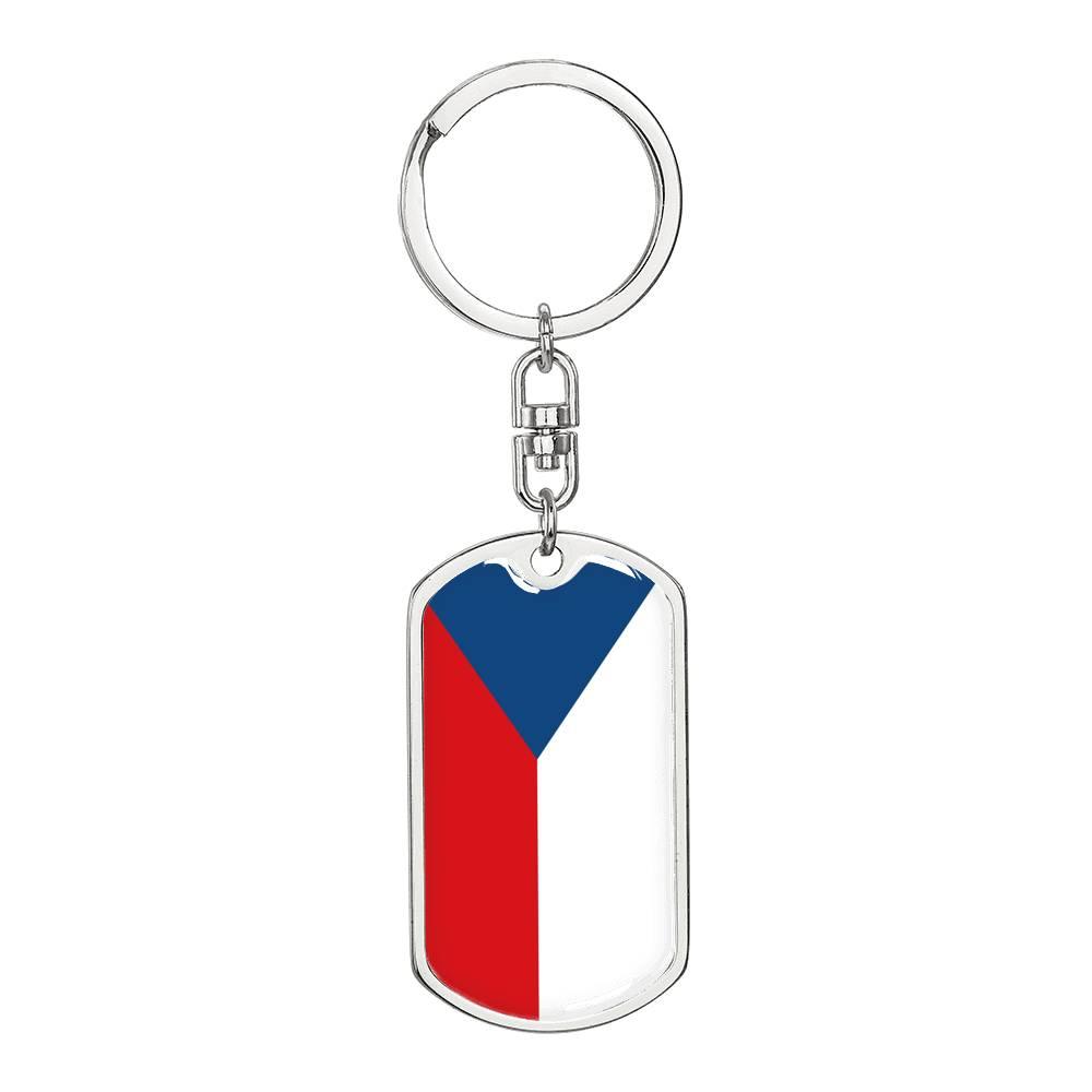 Czech Republic Flag Keychain Dog Tag Stainless Steel or 18k Gold-Express Your Love Gifts