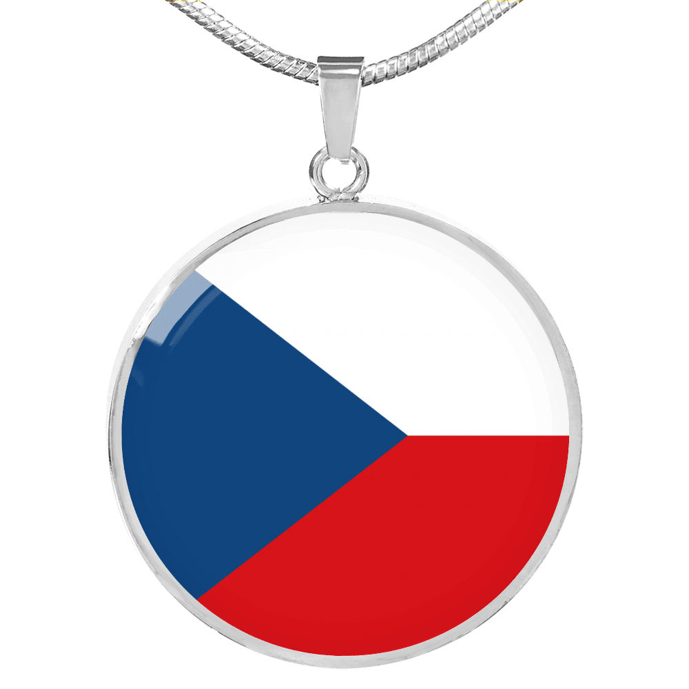 Czechia Flag Necklace Circle Pendant Stainless Steel or 18k Gold 18-22"-Express Your Love Gifts