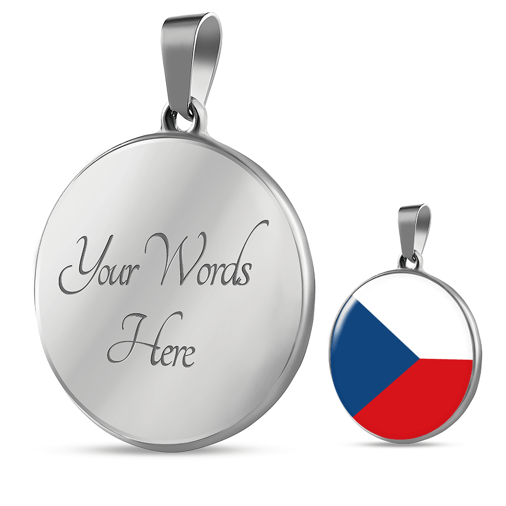 Czechia Flag Necklace Circle Pendant Stainless Steel or 18k Gold 18-22"-Express Your Love Gifts