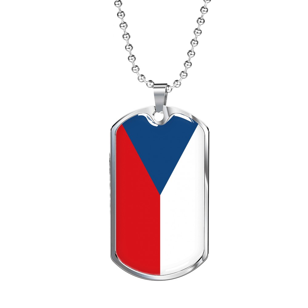 Czechia Flag Necklace Stainless Steel or 18k Gold Dog Tag 24" Chain-Express Your Love Gifts