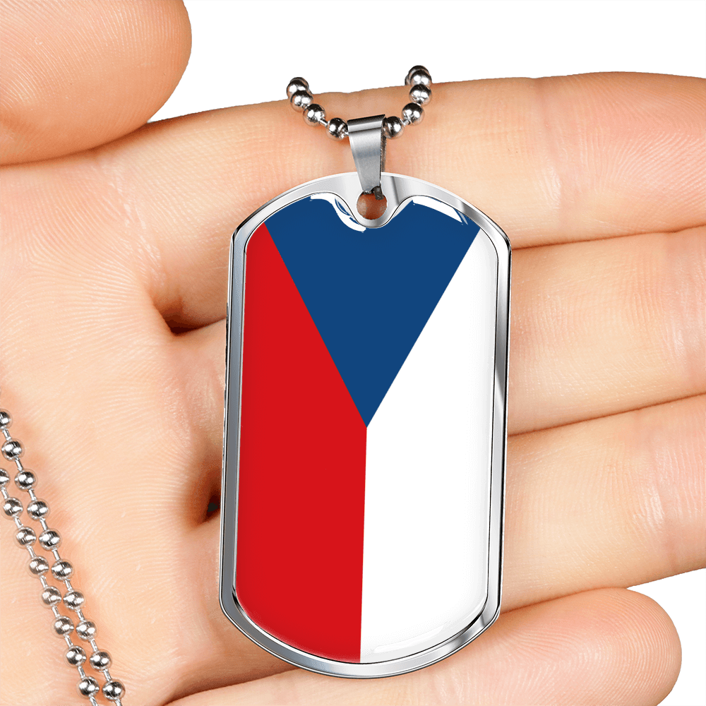 Czechia Flag Necklace Stainless Steel or 18k Gold Dog Tag 24" Chain-Express Your Love Gifts