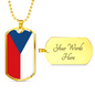 Czechia Flag Necklace Stainless Steel or 18k Gold Dog Tag 24" Chain-Express Your Love Gifts