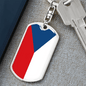 Czechia Flag Swivel Keychain Dog Tag Stainless Steel or 18k Gold-Express Your Love Gifts