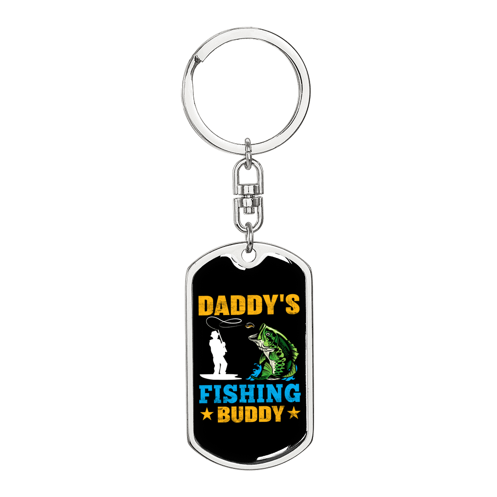 Daady'S Fishing Buddy Keychain Stainless Steel or 18k Gold Dog Tag Keyring-Express Your Love Gifts