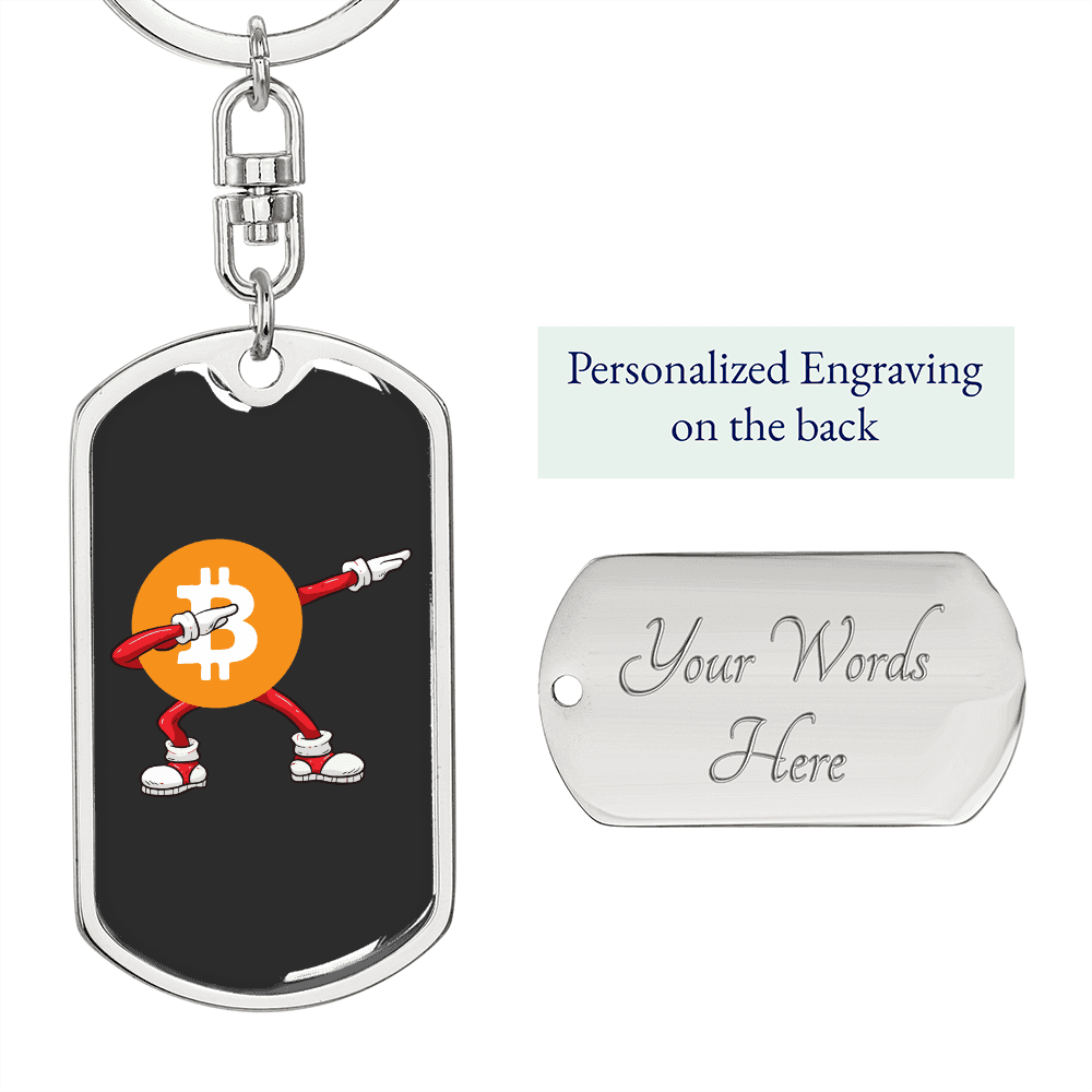 Dab Pose Bitcoin Crypto Keychain Stainless Steel or 18k Gold Dog Tag Keyring-Express Your Love Gifts