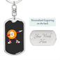 Dab Pose Bitcoin Crypto Keychain Stainless Steel or 18k Gold Dog Tag Keyring-Express Your Love Gifts