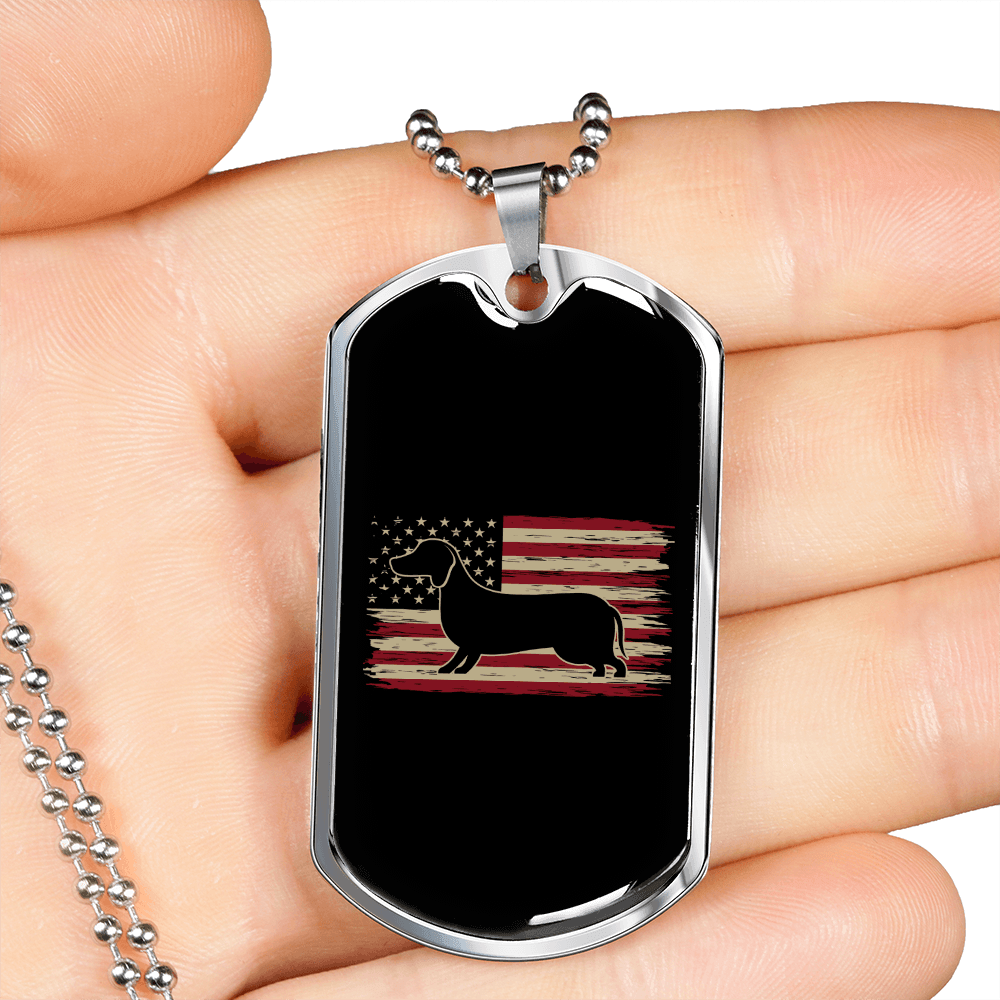 Dachshund Flag Necklace Stainless Steel or 18k Gold Dog Tag 24" Chain-Express Your Love Gifts