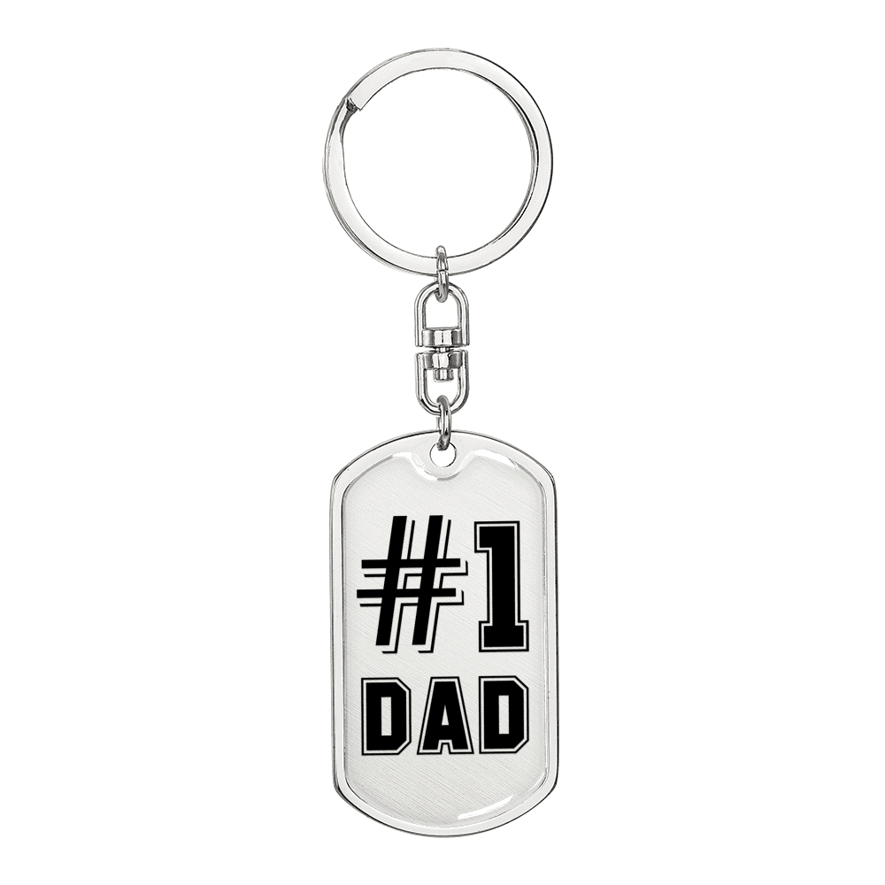 Dad #1 Keychain Stainless Steel or 18k Gold Dog Tag Keyring-Express Your Love Gifts