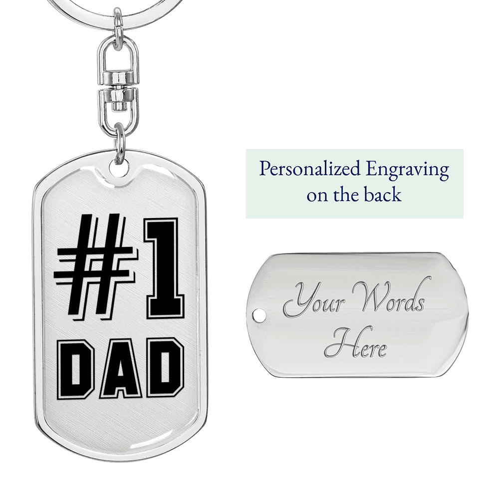 Dad #1 Keychain Stainless Steel or 18k Gold Dog Tag Keyring-Express Your Love Gifts