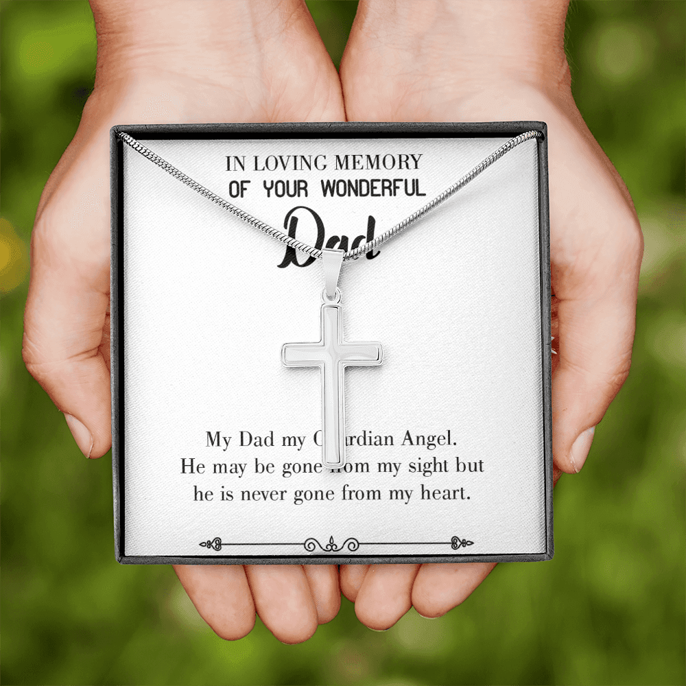 Dad A Guardian Angel Dad Memorial Gift Dad Memorial Cross Necklace Sympathy Gift Loss of Father Condolence Message Card-Express Your Love Gifts