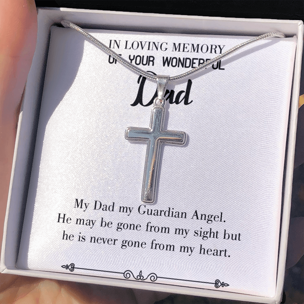 Dad A Guardian Angel Dad Memorial Gift Dad Memorial Cross Necklace Sympathy Gift Loss of Father Condolence Message Card-Express Your Love Gifts