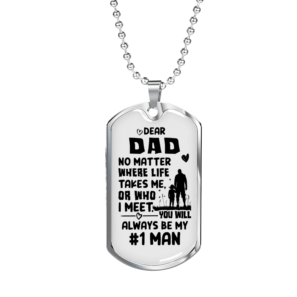 Dad Always #1 Man Necklace Stainless Steel or 18k Gold Dog Tag 24" Chain-Express Your Love Gifts
