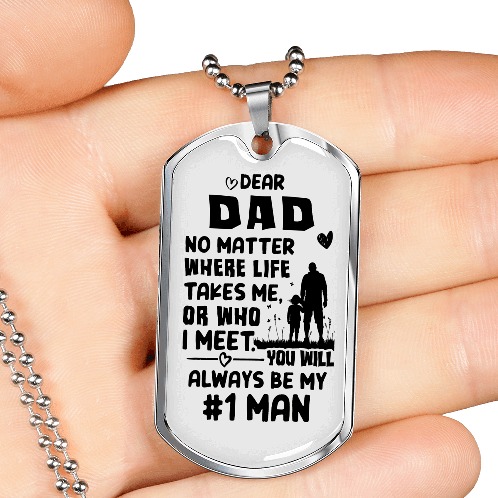 Dad Always #1 Man Necklace Stainless Steel or 18k Gold Dog Tag 24" Chain-Express Your Love Gifts