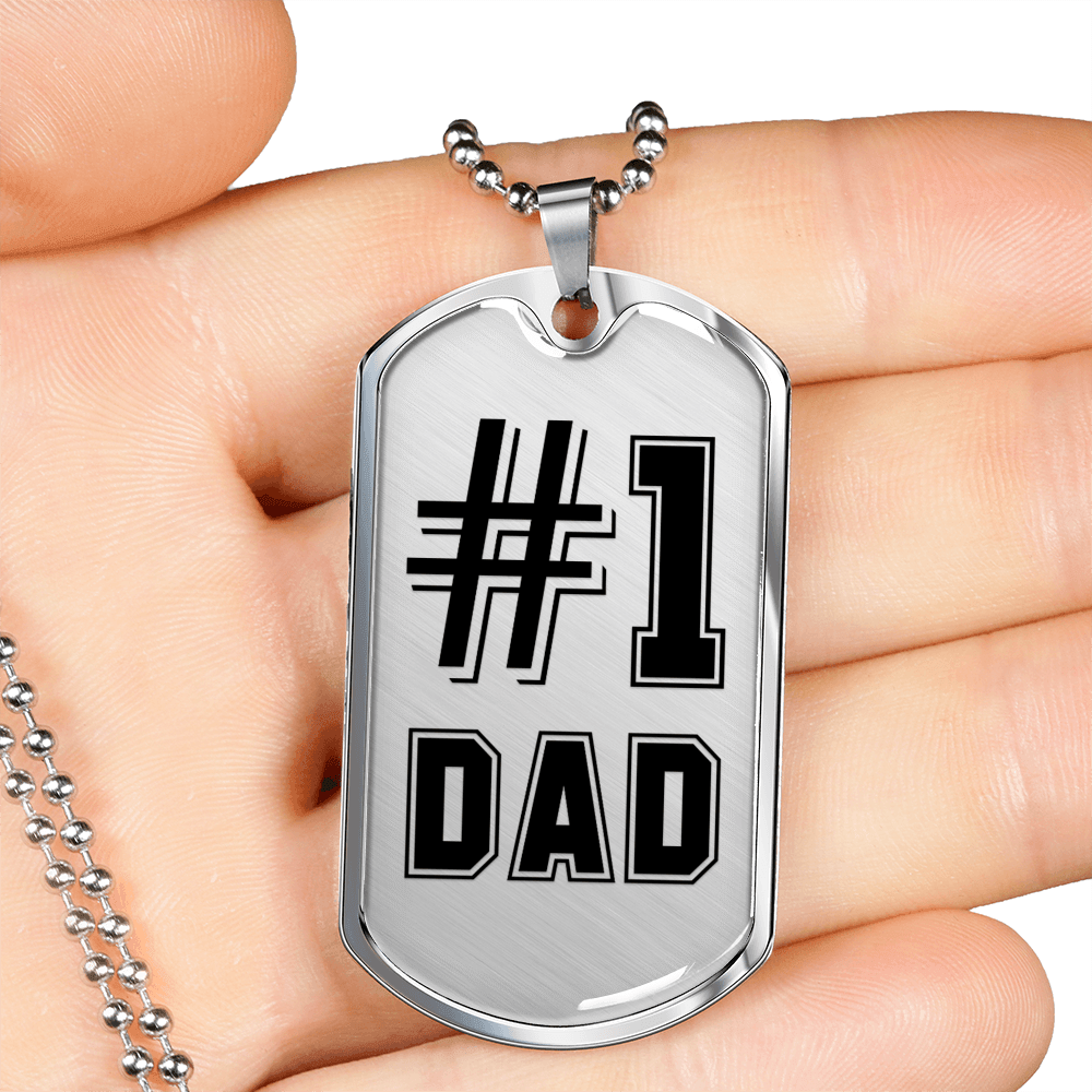 Dad Always #1 Necklace Stainless Steel or 18k Gold Dog Tag 24" Chain-Express Your Love Gifts