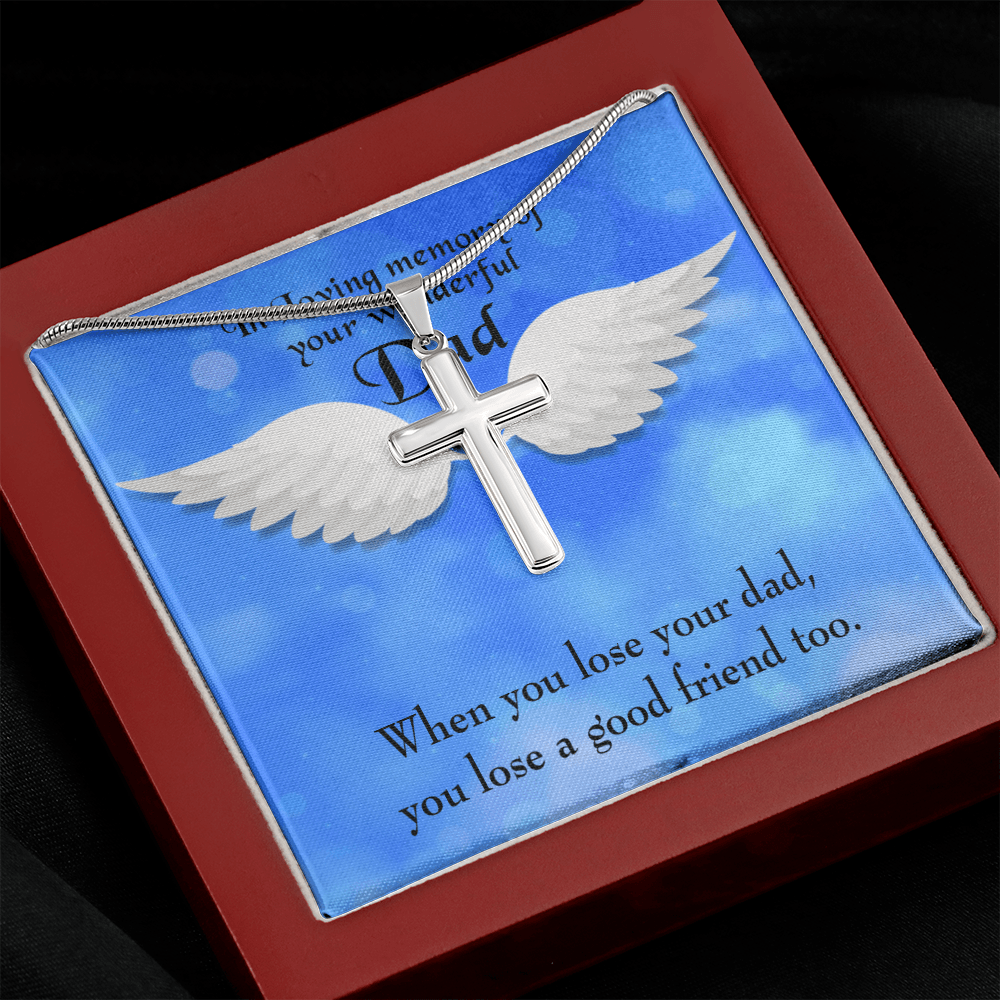 Dad and a Good Friend Dad Memorial Gift Dad Memorial Cross Necklace Sympathy Gift Loss of Father Condolence Message Card-Express Your Love Gifts