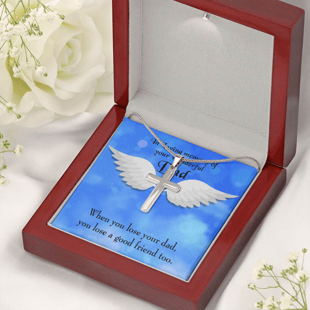 Dad and a Good Friend Dad Memorial Gift Dad Memorial Cross Necklace Sympathy Gift Loss of Father Condolence Message Card-Express Your Love Gifts