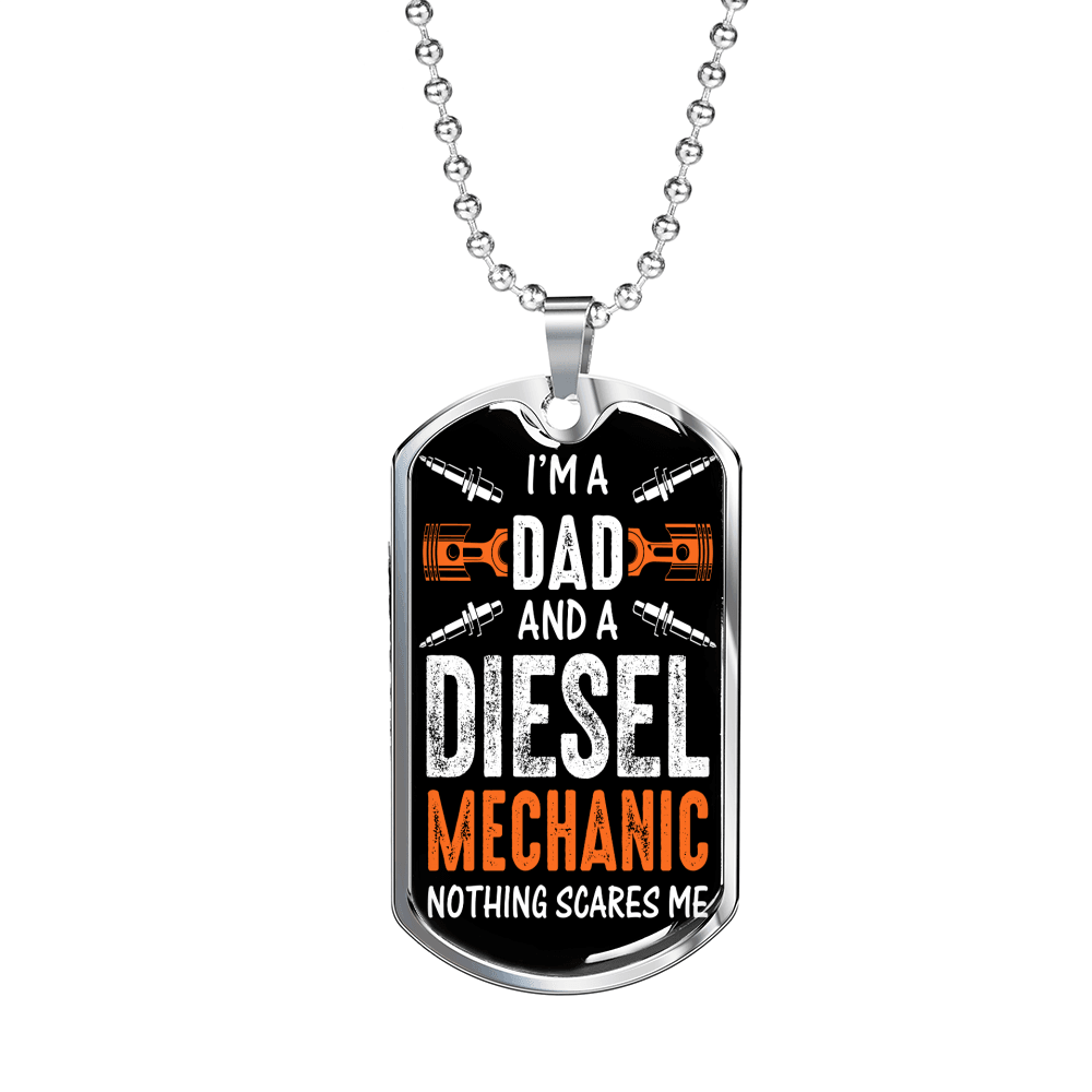 Dad And Diesel Mechanic Dog Tag Stainless Steel or 18k Gold 24" Chain-Express Your Love Gifts