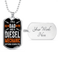 Dad And Diesel Mechanic Dog Tag Stainless Steel or 18k Gold 24" Chain-Express Your Love Gifts