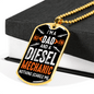 Dad And Diesel Mechanic Dog Tag Stainless Steel or 18k Gold 24" Chain-Express Your Love Gifts