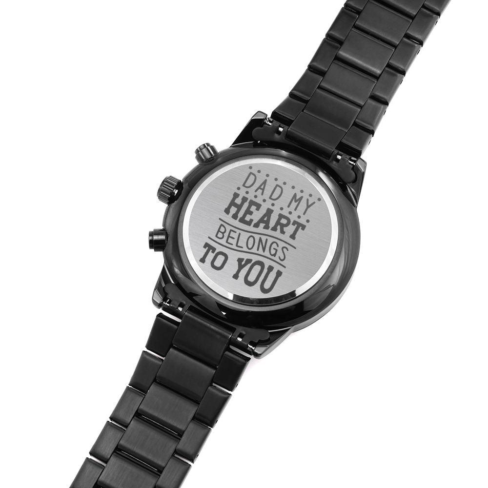 Dad Belongs To You Engraved Multifunction Analog Stainless Steel Chronograph Men's Watch W Copper Dial-Express Your Love Gifts