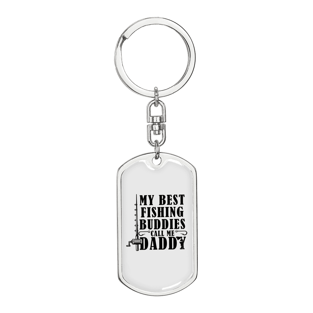 Dad Best Fishing Buddies Keychain Stainless Steel or 18k Gold Dog Tag Keyring-Express Your Love Gifts