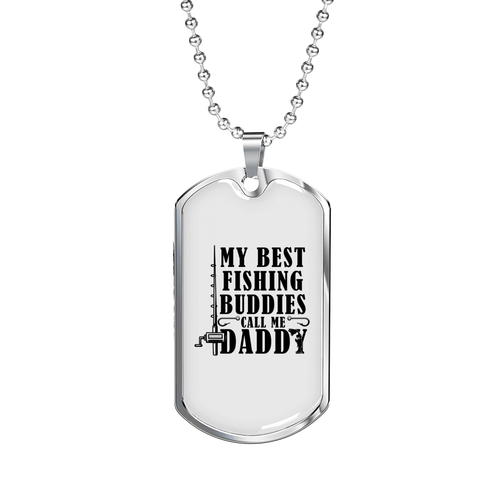 Dad Best Fishing Buddies Necklace Stainless Steel or 18k Gold Dog Tag 24" Chain-Express Your Love Gifts