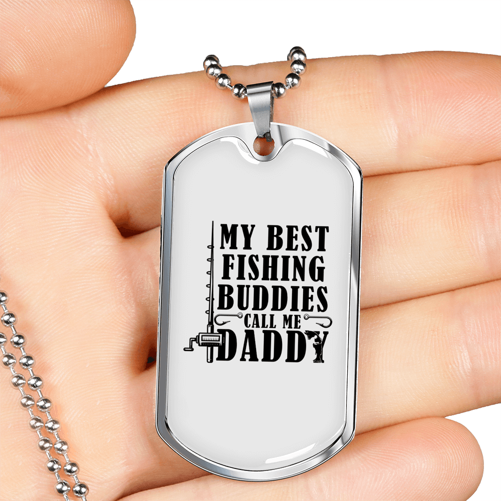 Dad Best Fishing Buddies Necklace Stainless Steel or 18k Gold Dog Tag 24" Chain-Express Your Love Gifts