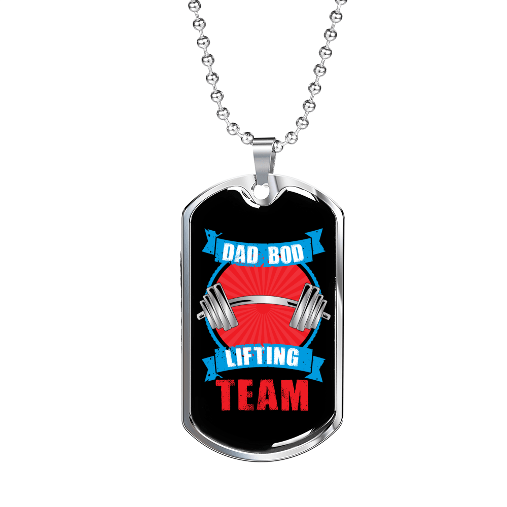 Dad Bod Lifting Team Dog Tag Stainless Steel or 18k Gold 24" Chain-Express Your Love Gifts