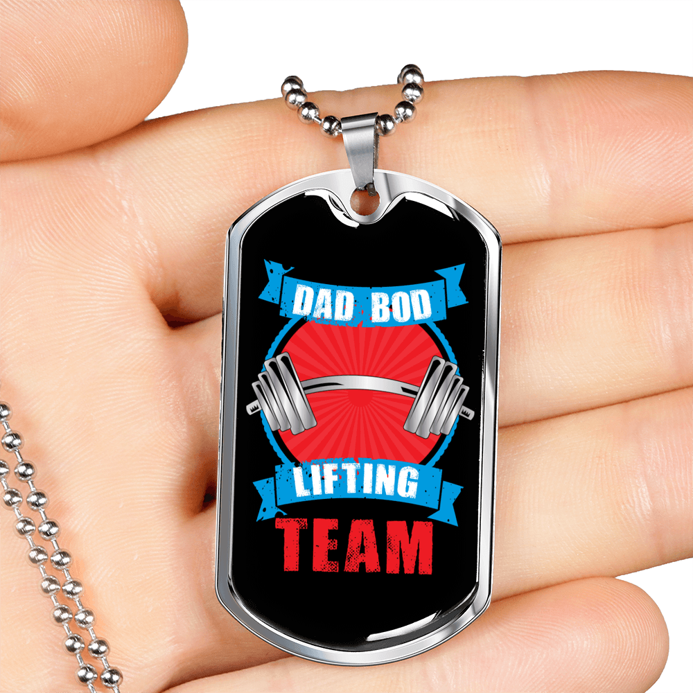 Dad Bod Lifting Team Dog Tag Stainless Steel or 18k Gold 24" Chain-Express Your Love Gifts
