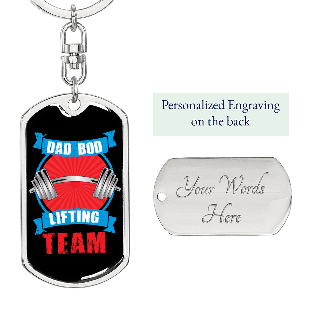 Dad Bod Lifting Team Swivel Keychain Dog Tag Stainless Steel or 18k Gold-Express Your Love Gifts