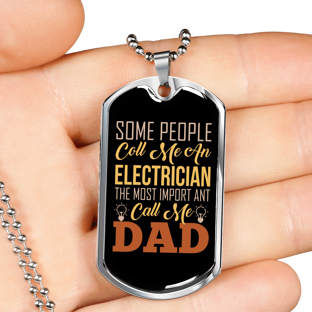 Dad Electrician Necklace Stainless Steel or 18k Gold Dog Tag 24" Chain-Express Your Love Gifts
