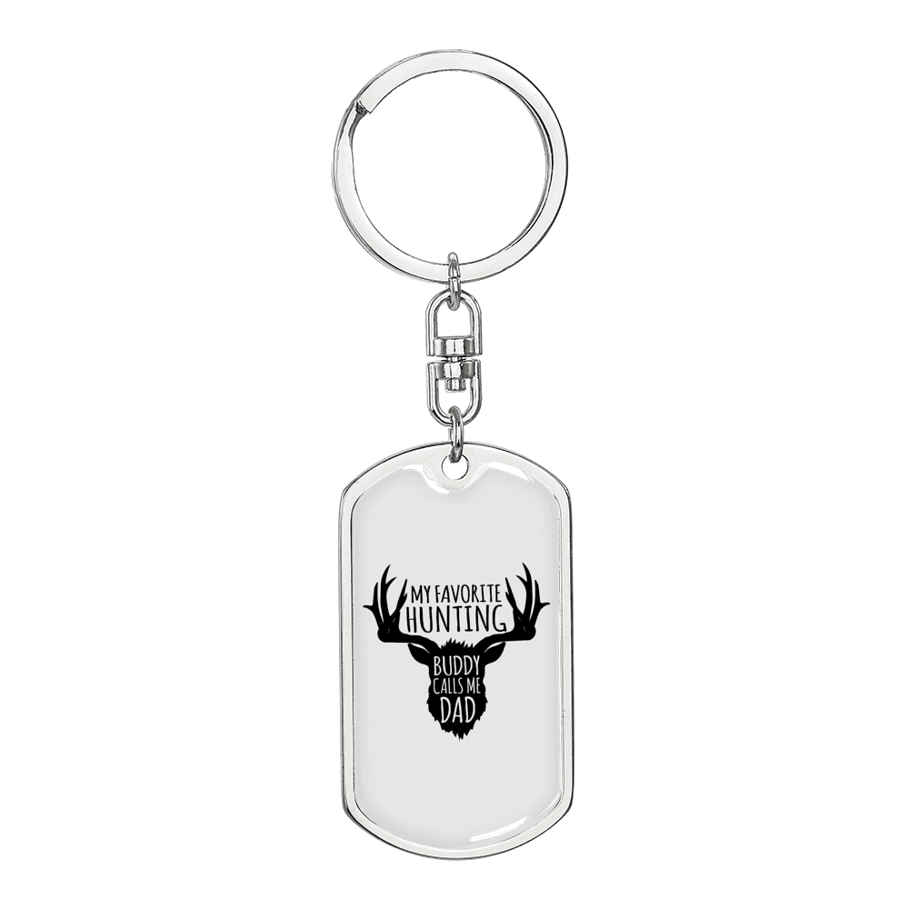 Dad Favorite Hunting Buddy Keychain Stainless Steel or 18k Gold Dog Tag Keyring-Express Your Love Gifts