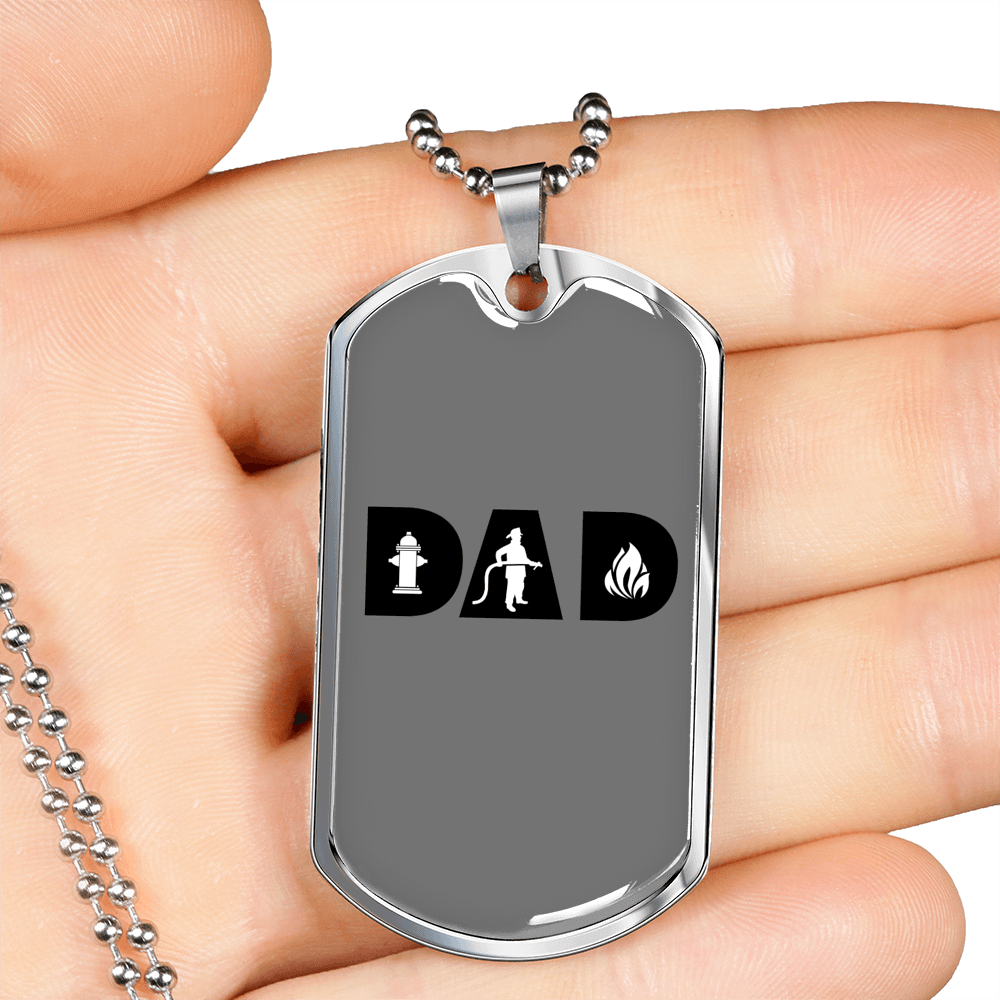 Dad Fighting Firefighter Gift Stainless Steel or 18k Gold Dog Tag 24" Chain-Express Your Love Gifts