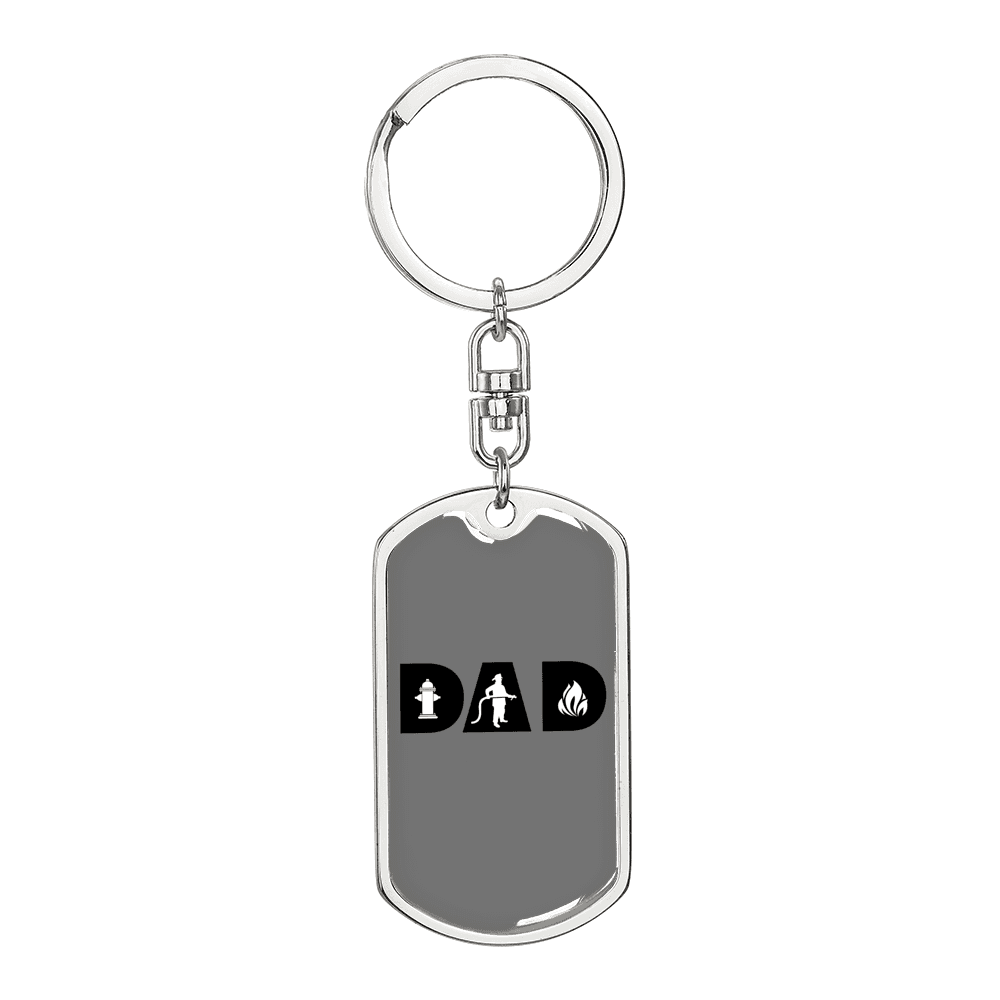 Dad Fighting Firefighter Keychain Stainless Steel or 18k Gold Dog Tag Keyring-Express Your Love Gifts