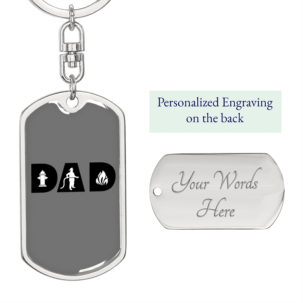 Dad Fighting Firefighter Keychain Stainless Steel or 18k Gold Dog Tag Keyring-Express Your Love Gifts