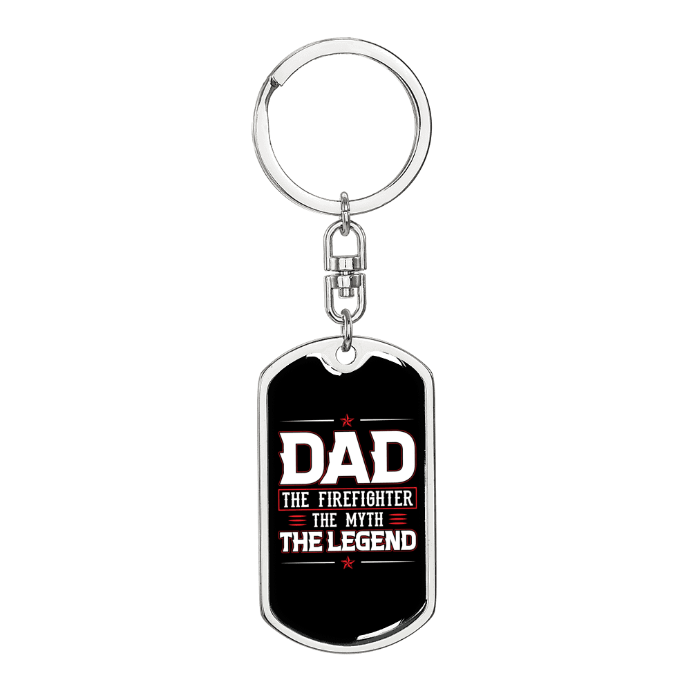 Dad Firefighter Legend Keychain Stainless Steel or 18k Gold Dog Tag Keyring-Express Your Love Gifts