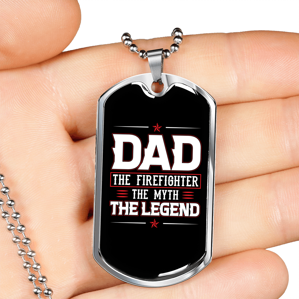 Dad Firefighter Legend Necklace Stainless Steel or 18k Gold Dog Tag 24" Chain-Express Your Love Gifts