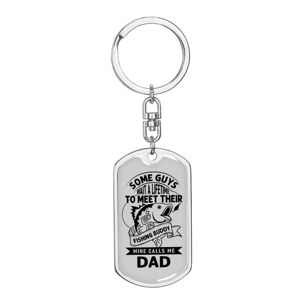 Dad Fishing Buddy Fishing Keychain Stainless Steel or 18k Gold Dog Tag Keyring-Express Your Love Gifts