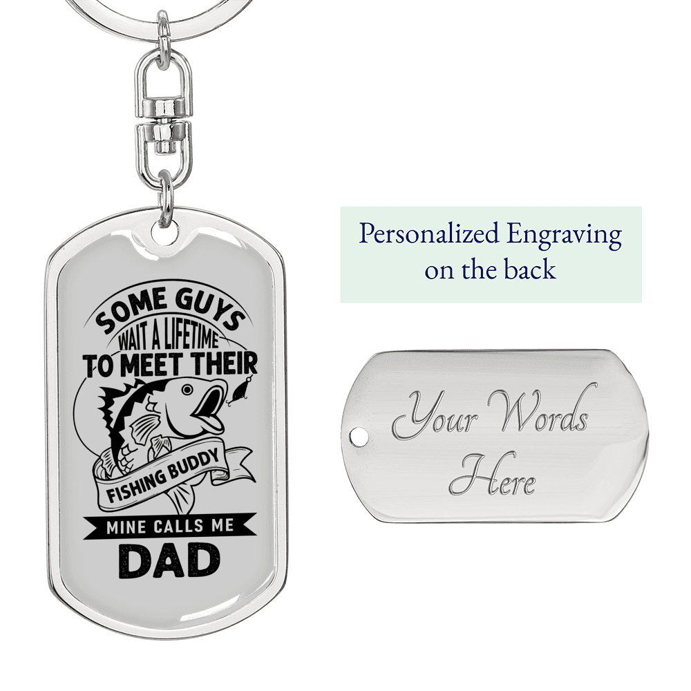 Dad Fishing Buddy Fishing Keychain Stainless Steel or 18k Gold Dog Tag Keyring-Express Your Love Gifts