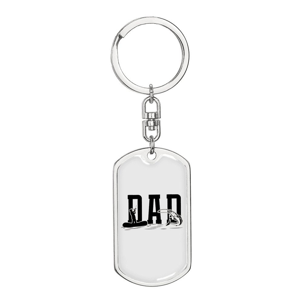 Dad Fishing Keychain Stainless Steel or 18k Gold Dog Tag Keyring-Express Your Love Gifts