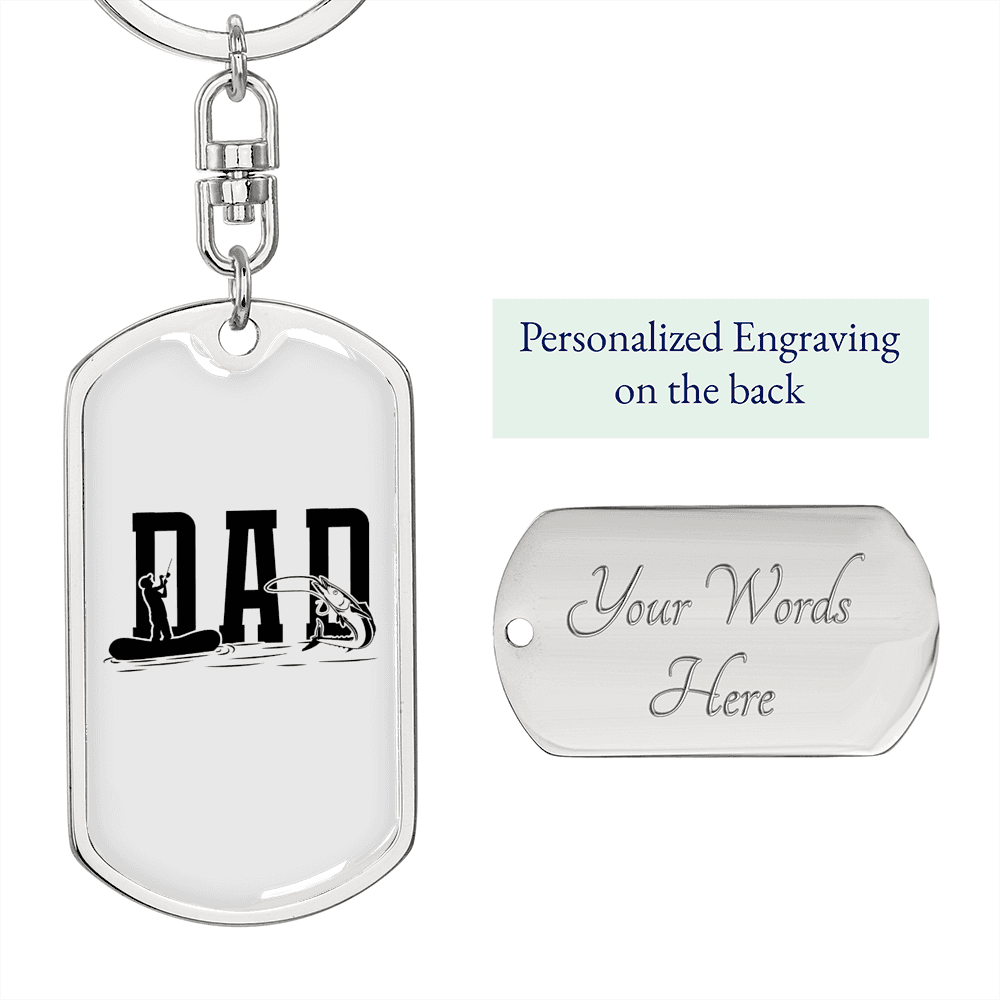 Dad Fishing Keychain Stainless Steel or 18k Gold Dog Tag Keyring-Express Your Love Gifts