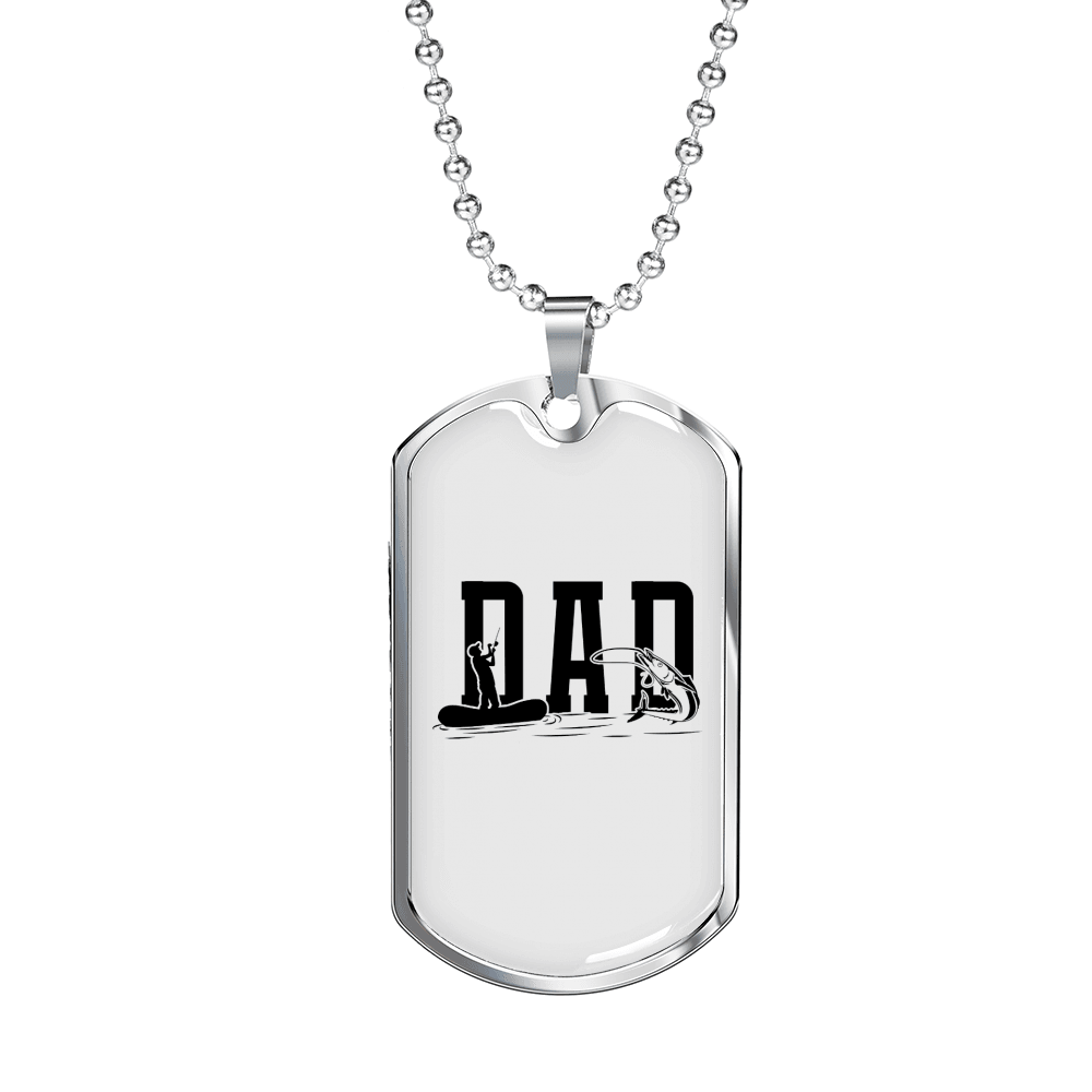 Dad Fishing Necklace Stainless Steel or 18k Gold Dog Tag 24" Chain-Express Your Love Gifts