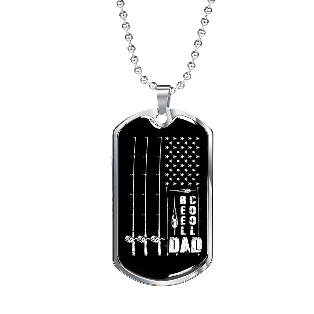 Dad Fishing Reel Cool Necklace Stainless Steel or 18k Gold Dog Tag 24" Chain-Express Your Love Gifts