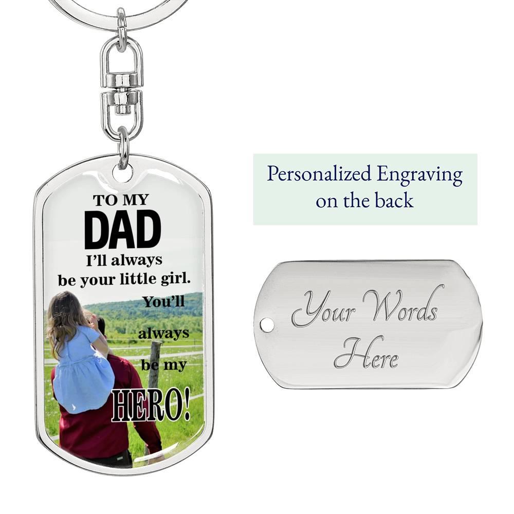 Dad Hero Dog Tag Pendant Keychain Stainless Steel or 18k Gold-Express Your Love Gifts