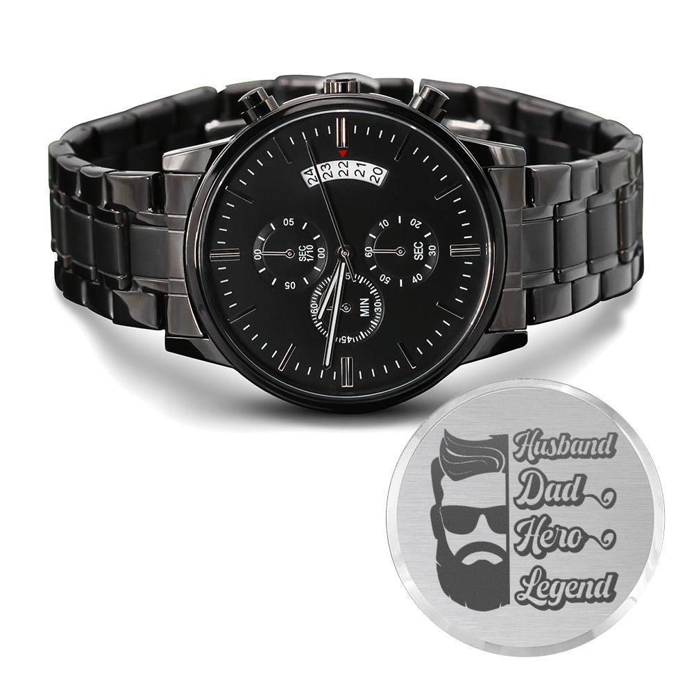 Dad Hero Legend Engraved Multifunction Analog Stainless Steel Chronograph Men's Watch W Copper Dial-Express Your Love Gifts