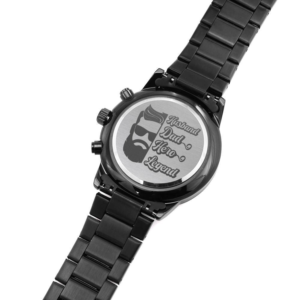 Dad Hero Legend Engraved Multifunction Analog Stainless Steel Chronograph Men's Watch W Copper Dial-Express Your Love Gifts