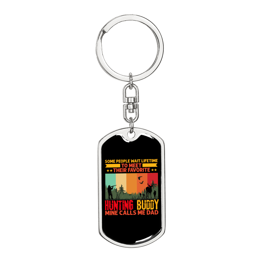 Dad Hunting Buddy Keychain Stainless Steel or 18k Gold Dog Tag Keyring-Express Your Love Gifts