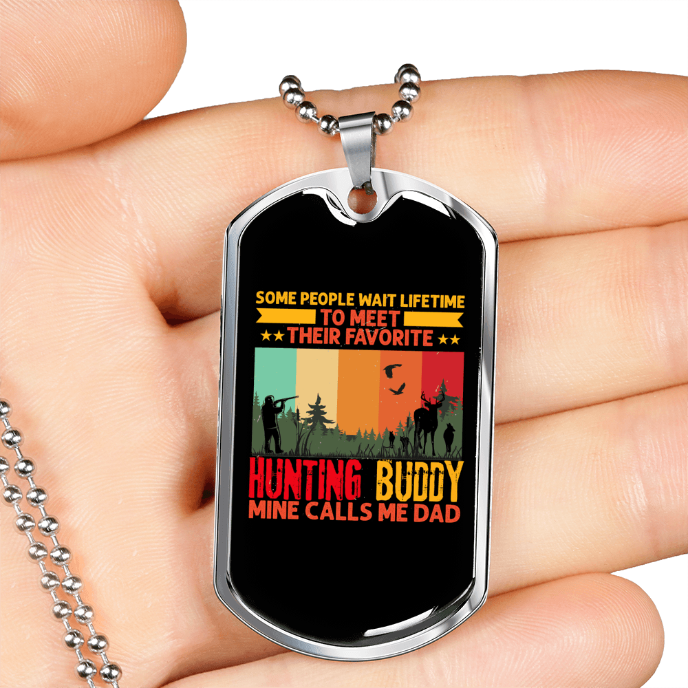 Dad Hunting Buddy Necklace Stainless Steel or 18k Gold Dog Tag 24" Chain-Express Your Love Gifts